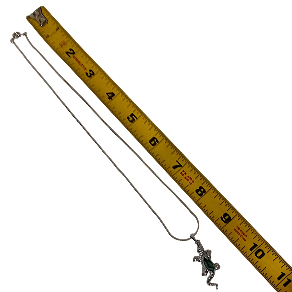 Vintage Lizard Gecko‎ Pendant Necklace Silver Tone Shell Glass Abalone Inlay - Picture 2 of 16